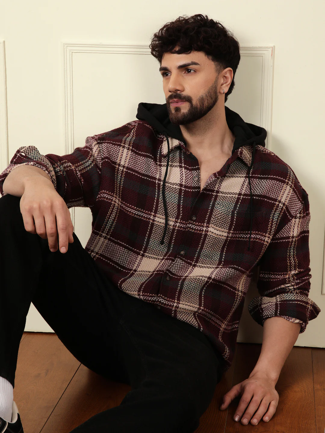 Maroon Hooded Oversized Shirt - Image 2