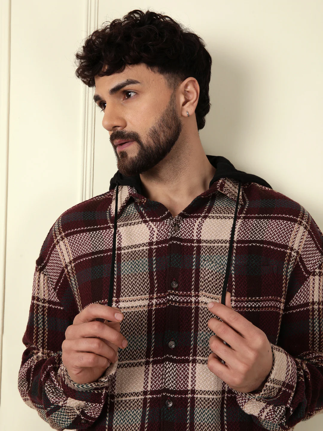 Maroon Hooded Oversized Shirt - Image 6