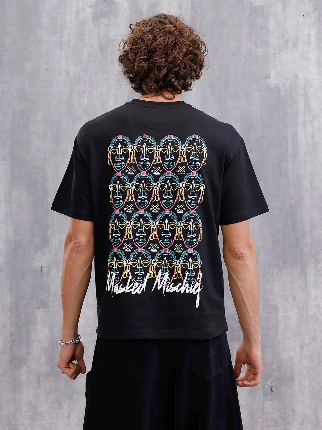 Masked Mischief Multicolour Back Print T-Shirt | Black - Image 2