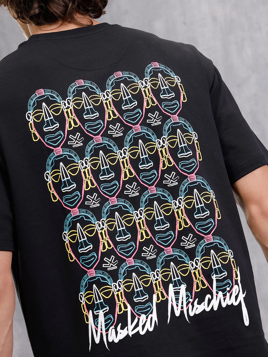 Masked Mischief Multicolour Back Print T-Shirt | Black - Image 4