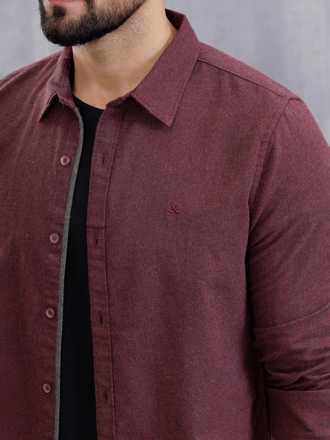 Melange Fabric Smart Shirt In Slim Fit | Maroon - Image 4