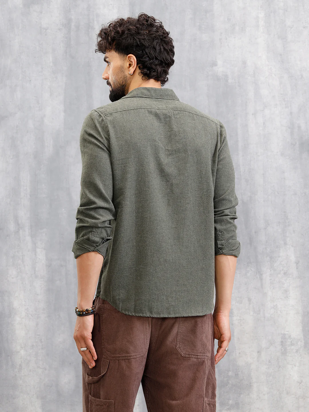 Melange Fabric Smart Shirt In Slim Fit | Olive - Image 3