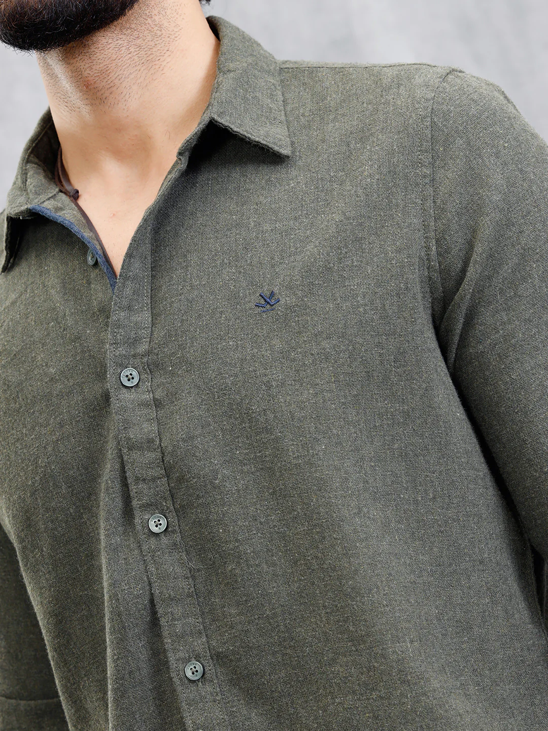 Melange Fabric Smart Shirt In Slim Fit | Olive - Image 4