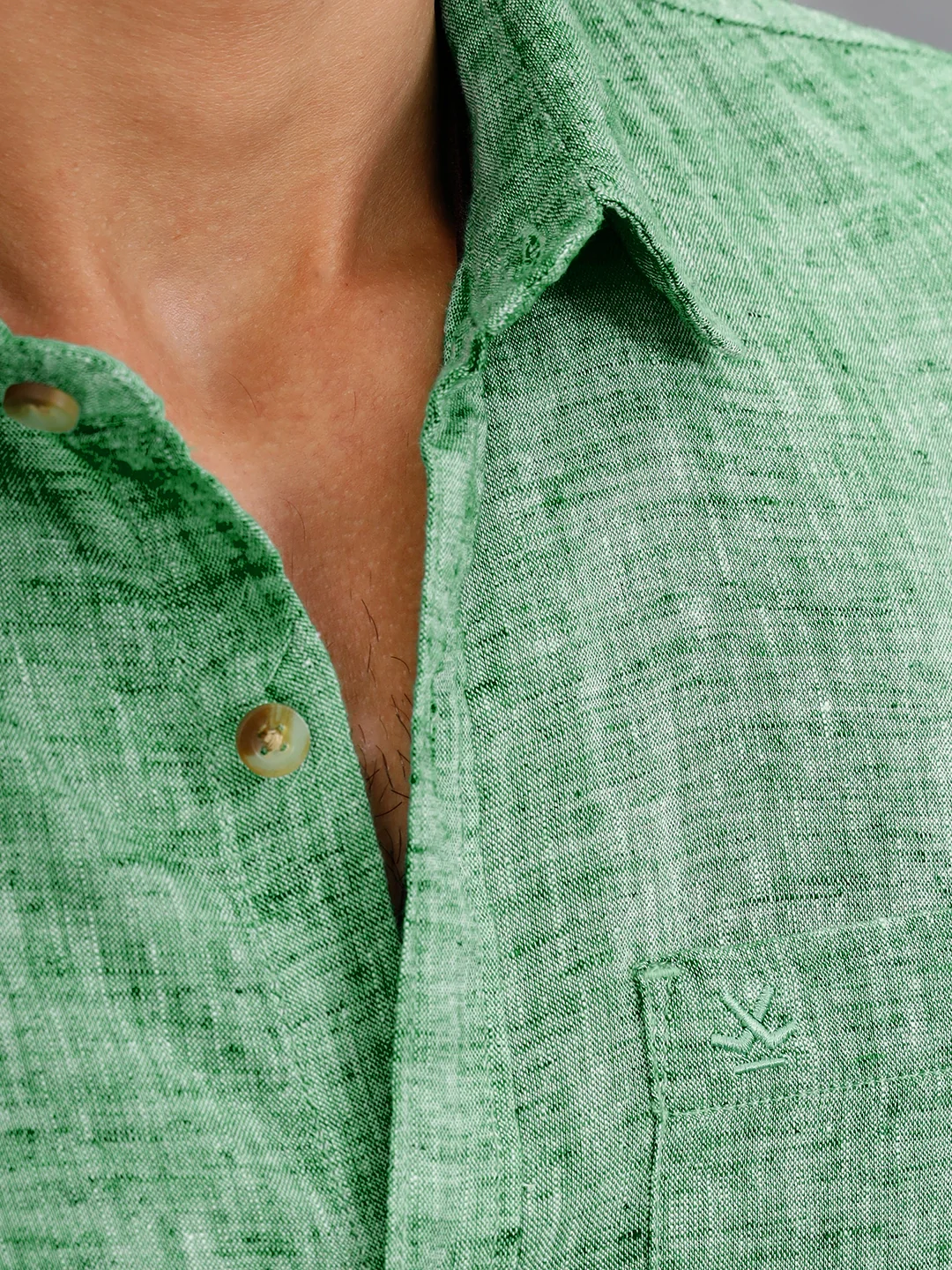 Melange Look 100%Cotton Regular Fit Shirt | Green - Image 5