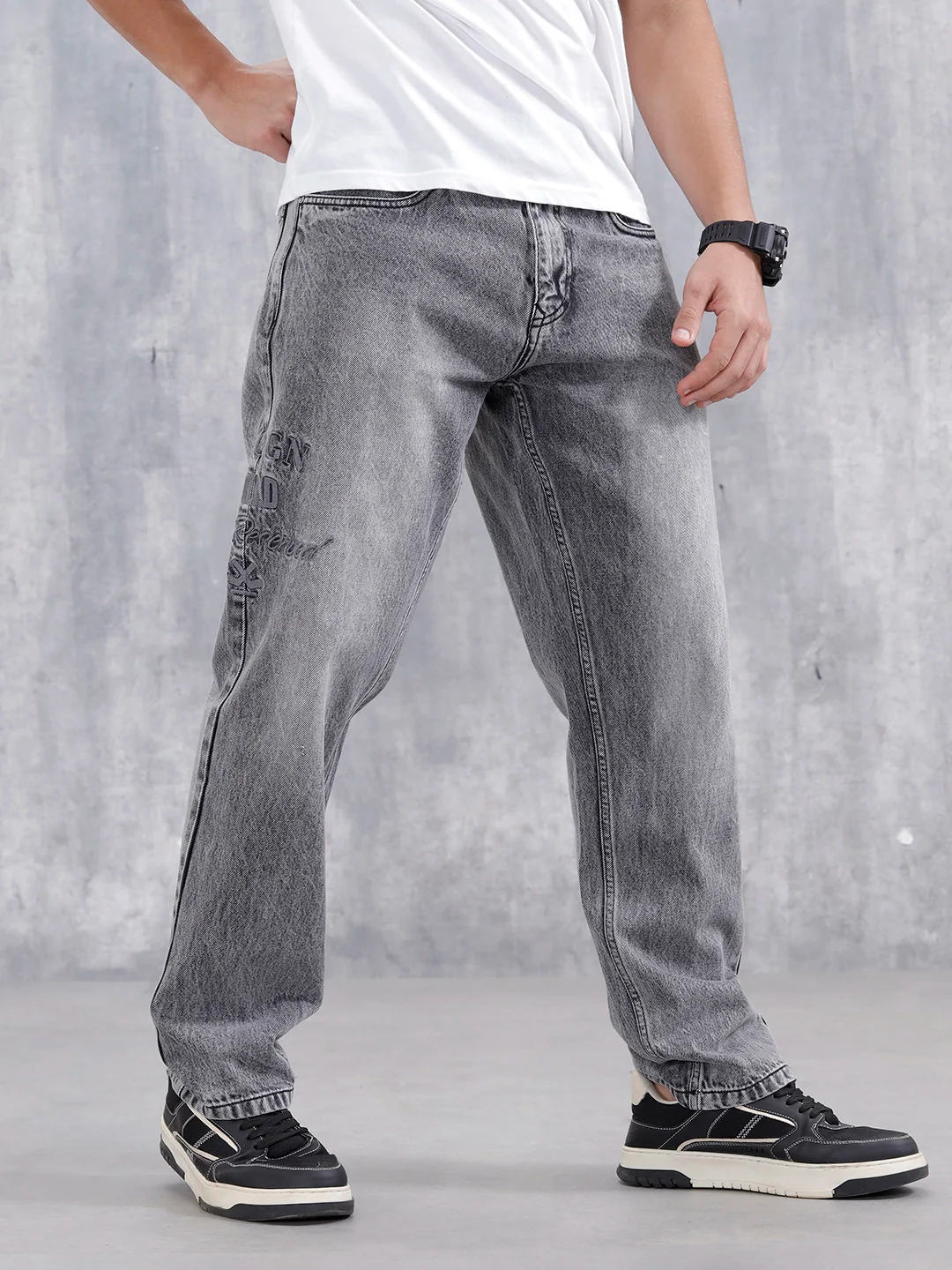 Men Casual Anti Fit Jeans With Embroidery  | Grey - Image 4