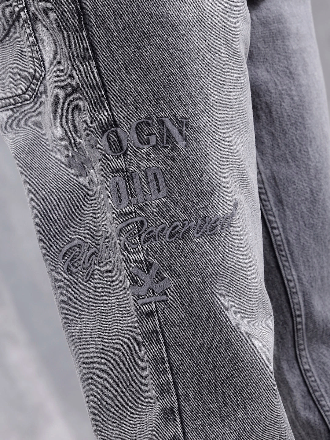 Men Casual Anti Fit Jeans With Embroidery  | Grey - Image 5