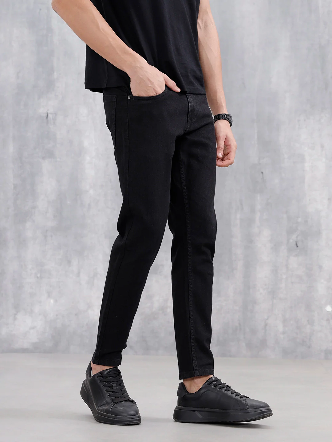 Men Casual Skinny Crop Jeans | Black - Image 4