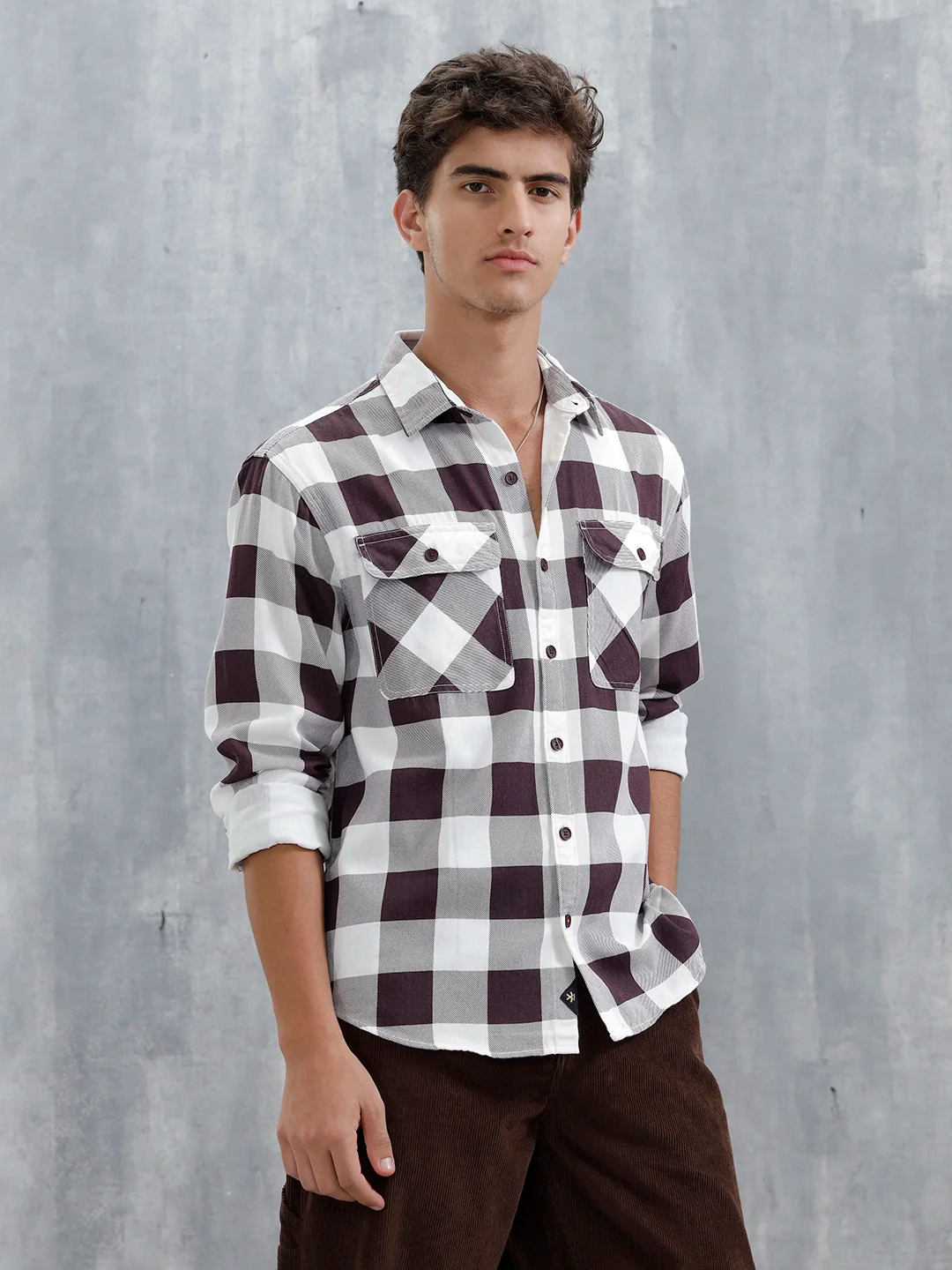 Men Checkered Pattern Comfort Fit Shirt | Brown - Image 4
