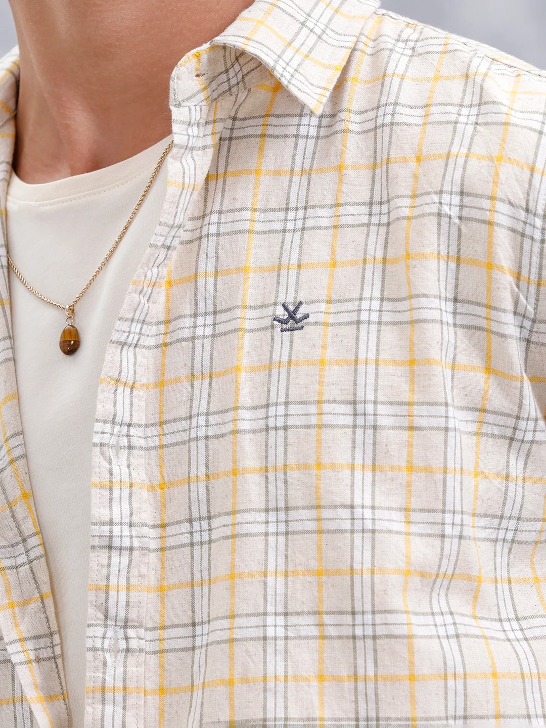 Men Checkered Pattern Slim Fit Shirt  | Beige - Image 5