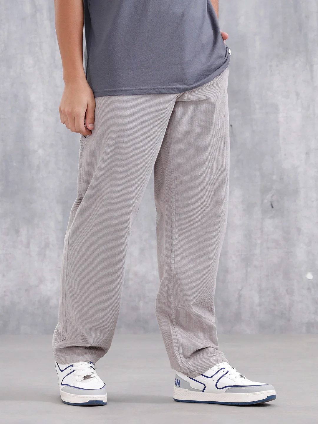 Men Loose Fit Corduroy Trousers | Grey - Image 4