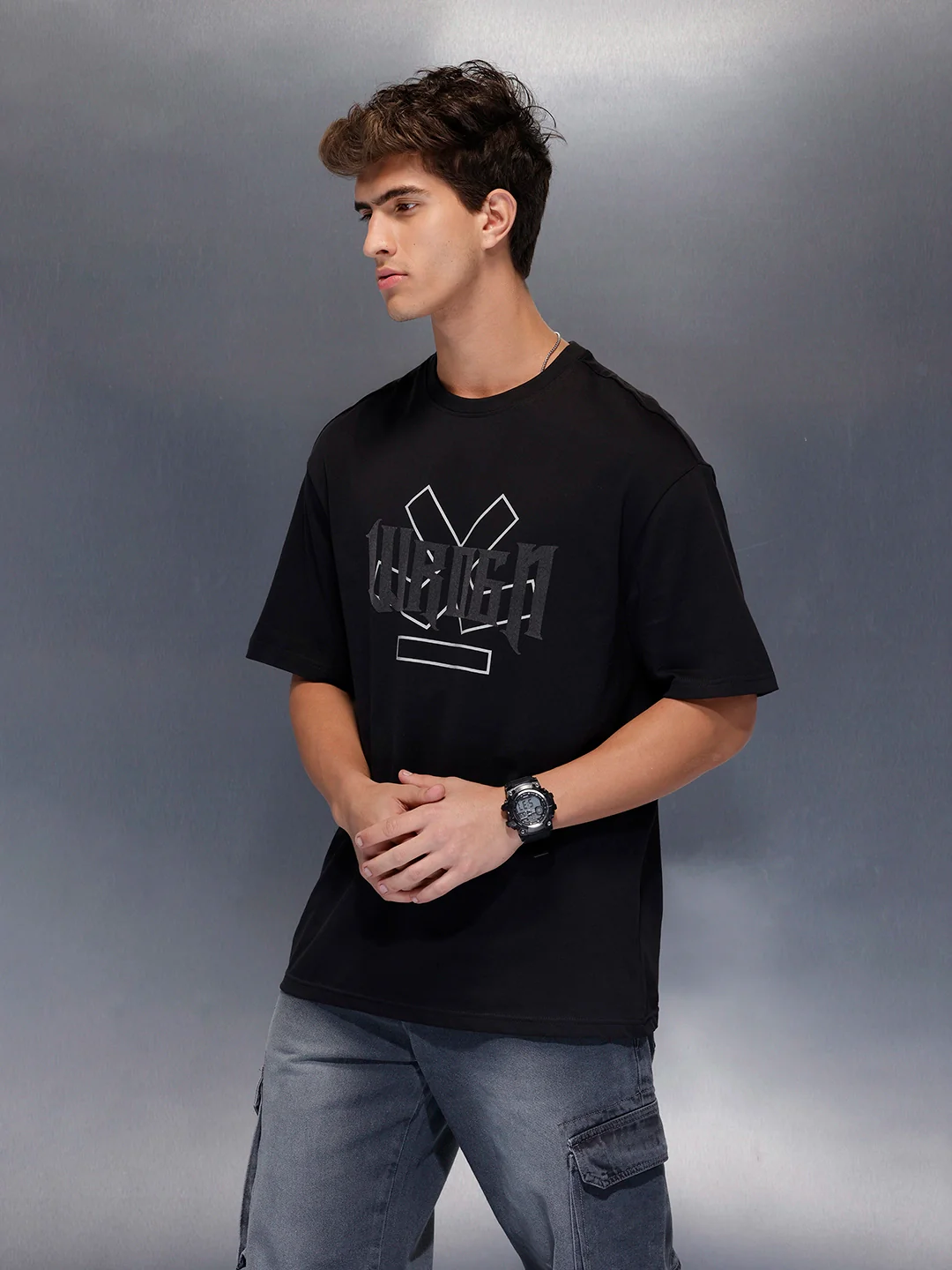 Men’s Beige Bold Logo T-Shirt | Black - Image 4