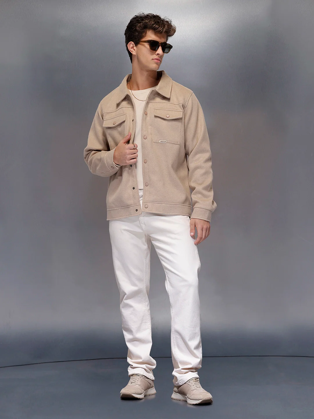 Men’s Beige Utility Overshirt Jacket | Cream - Image 2