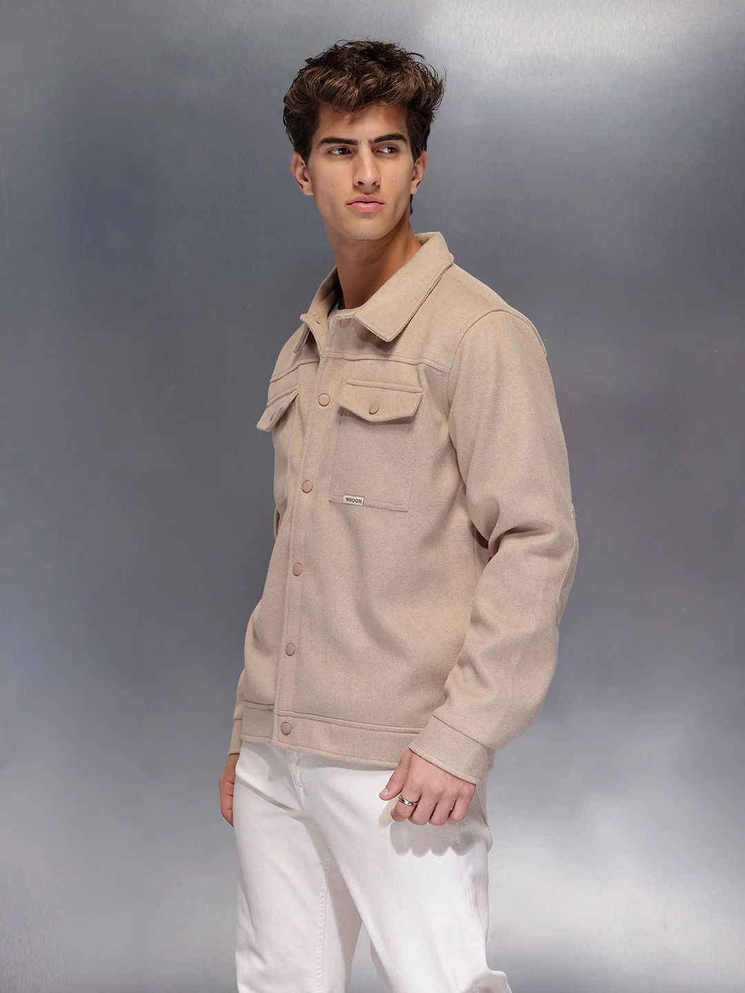 Men’s Beige Utility Overshirt Jacket | Cream - Image 4