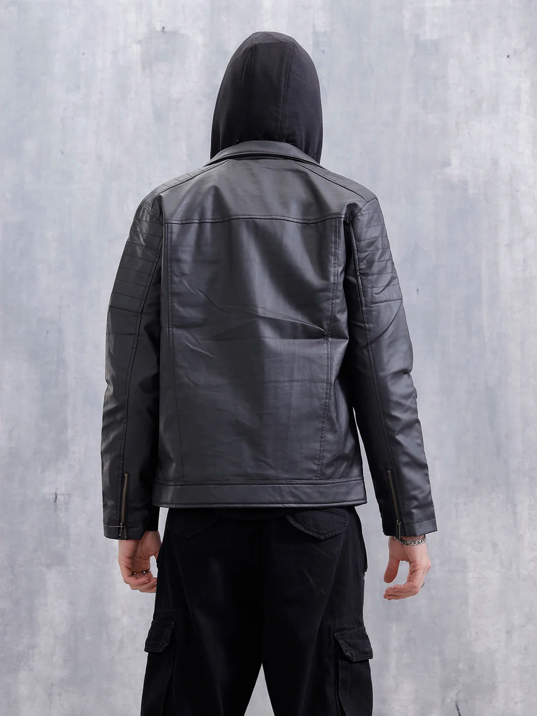 Men’s Black Slim Fit Biker Jacket | Black - Image 3