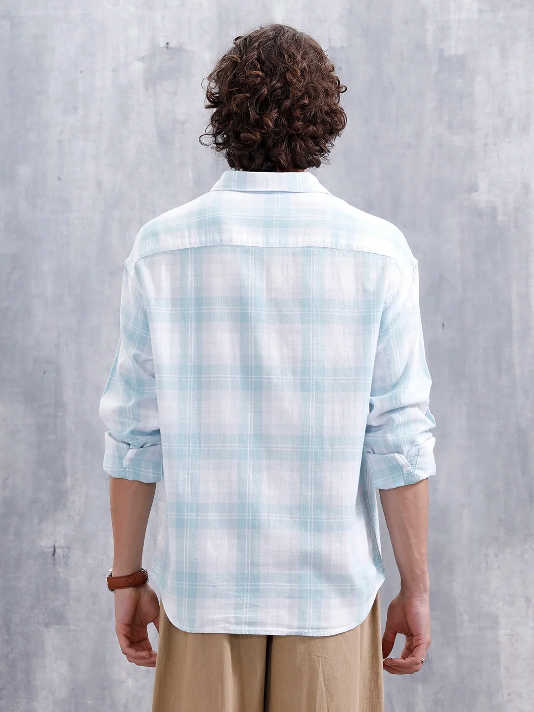 Men’S Boxy Fit Checkered Pattern Shirt | White - Image 3