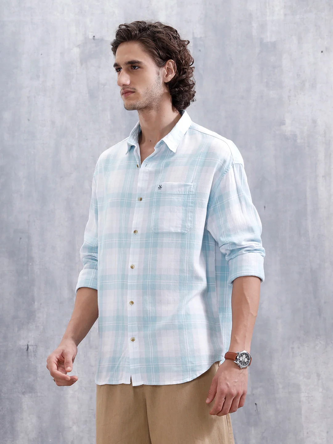 Men’S Boxy Fit Checkered Pattern Shirt | White - Image 4