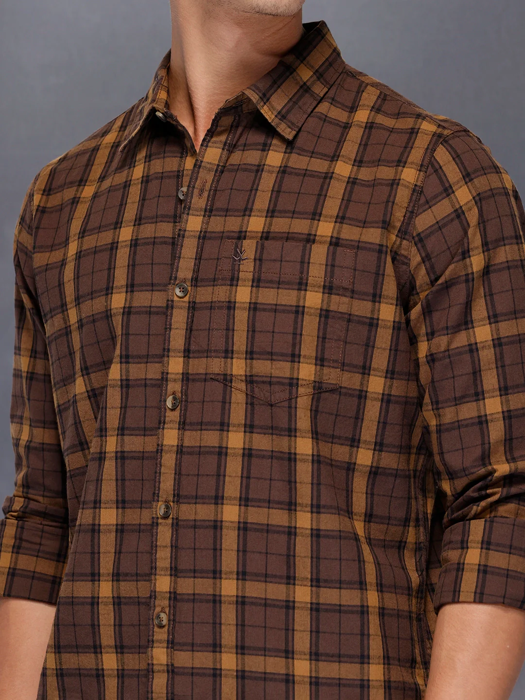 Men’s brown flannel-style check shirt | Khaki - Image 5
