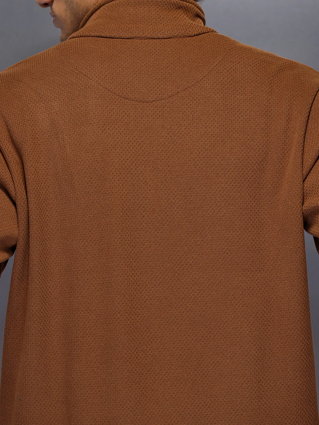 Men’s brown textured zip-up jacket | Brown - Image 5