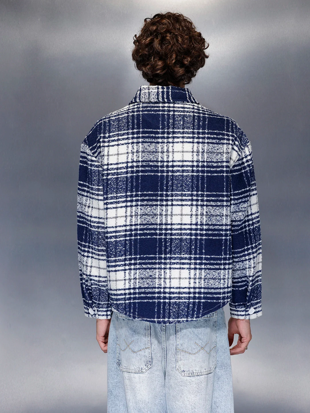Men’s brushed bold check shacket | Navy Blue - Image 2
