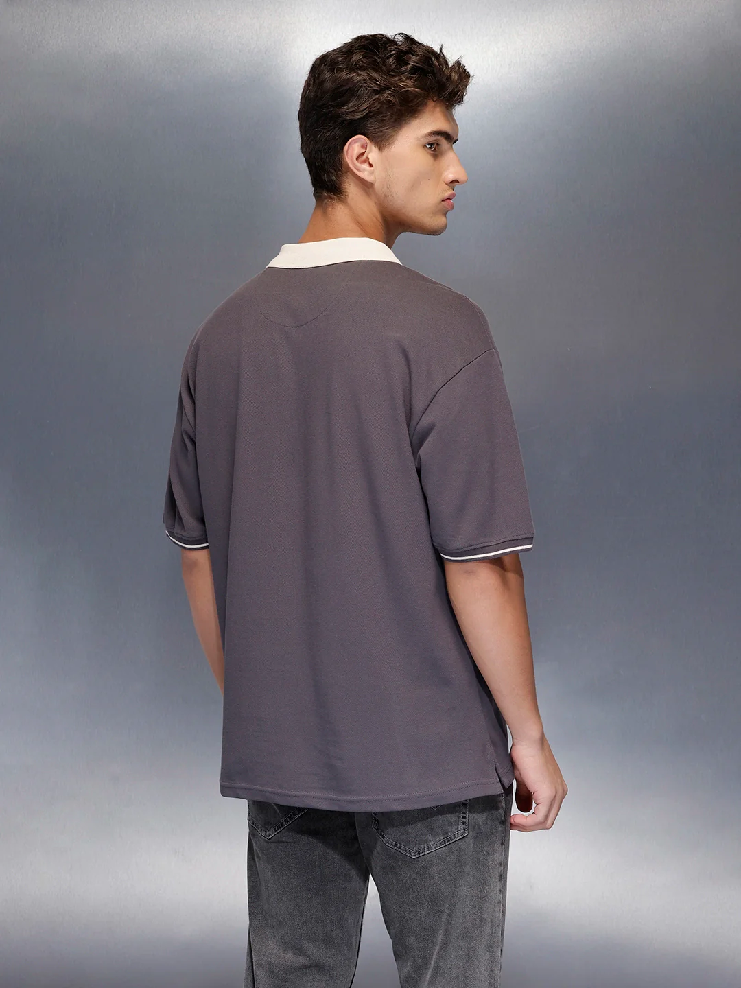 Men’s casual contrast collar polo t-shirt | Charcoal - Image 3