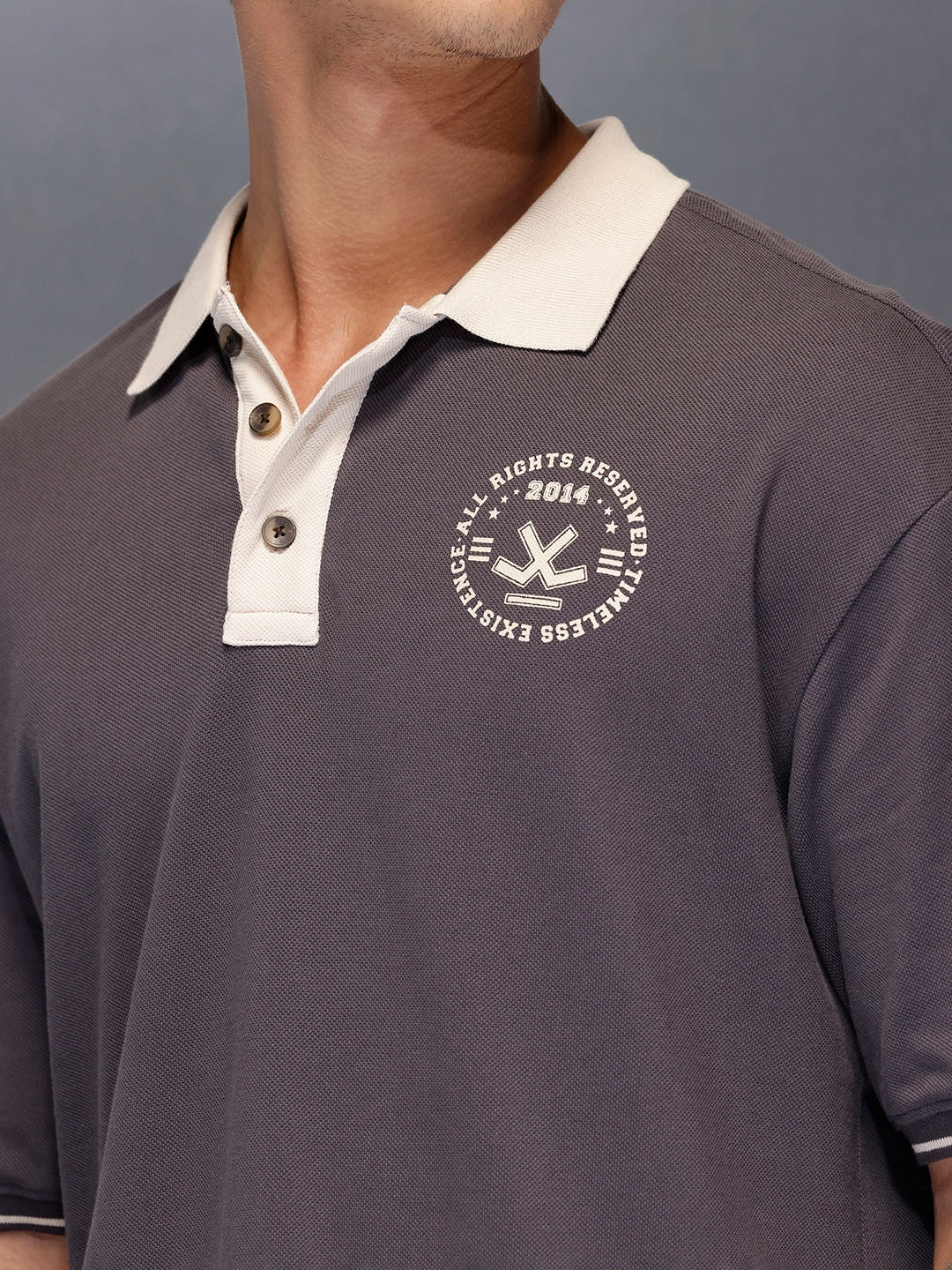 Men’s casual contrast collar polo t-shirt | Charcoal - Image 5