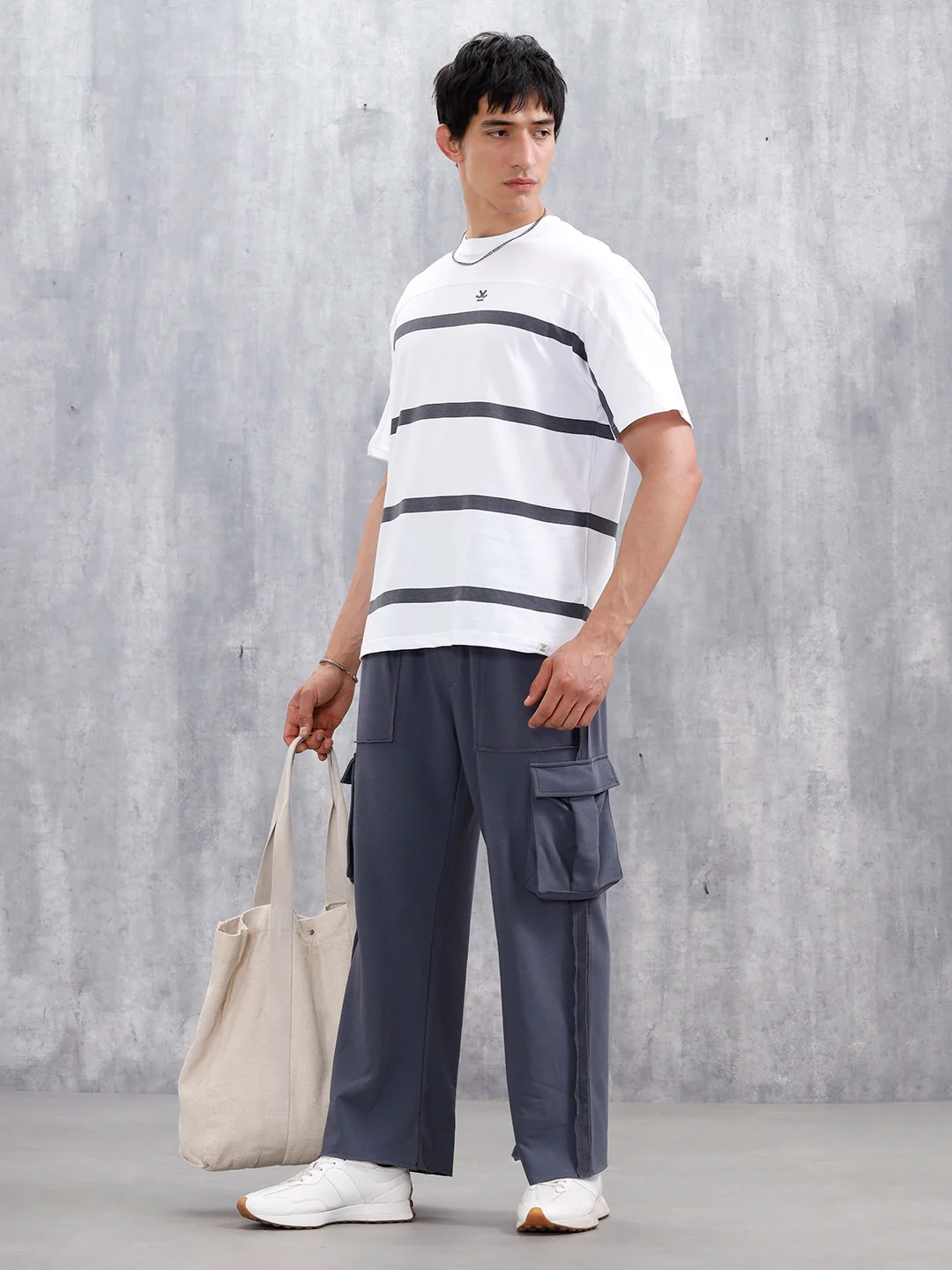 Men’s Casual Cut & Sew Striped Tee | White - Image 2