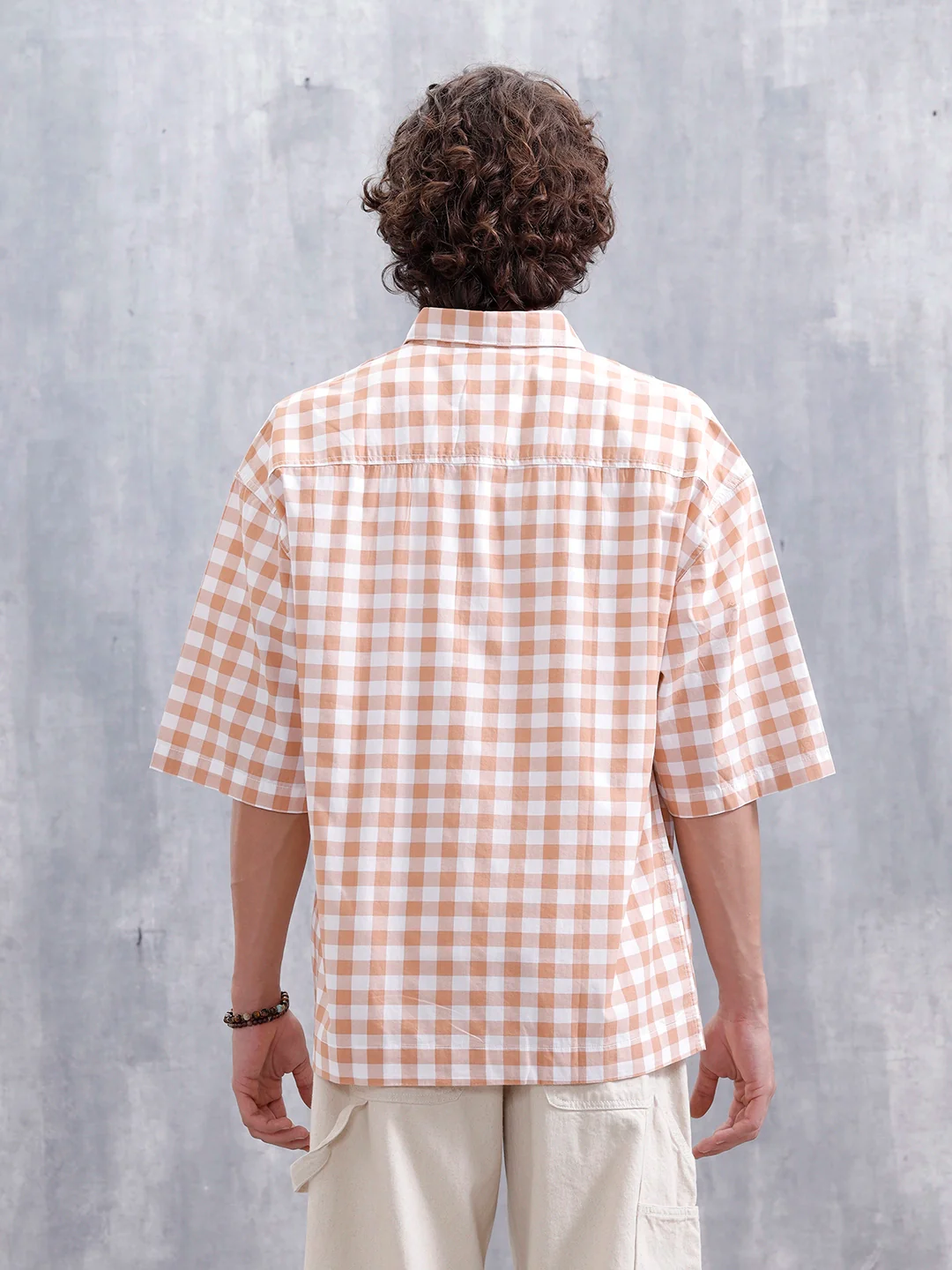 Men’s Casual Oversized Plus Fit Checked Shirt | Orange - Image 3