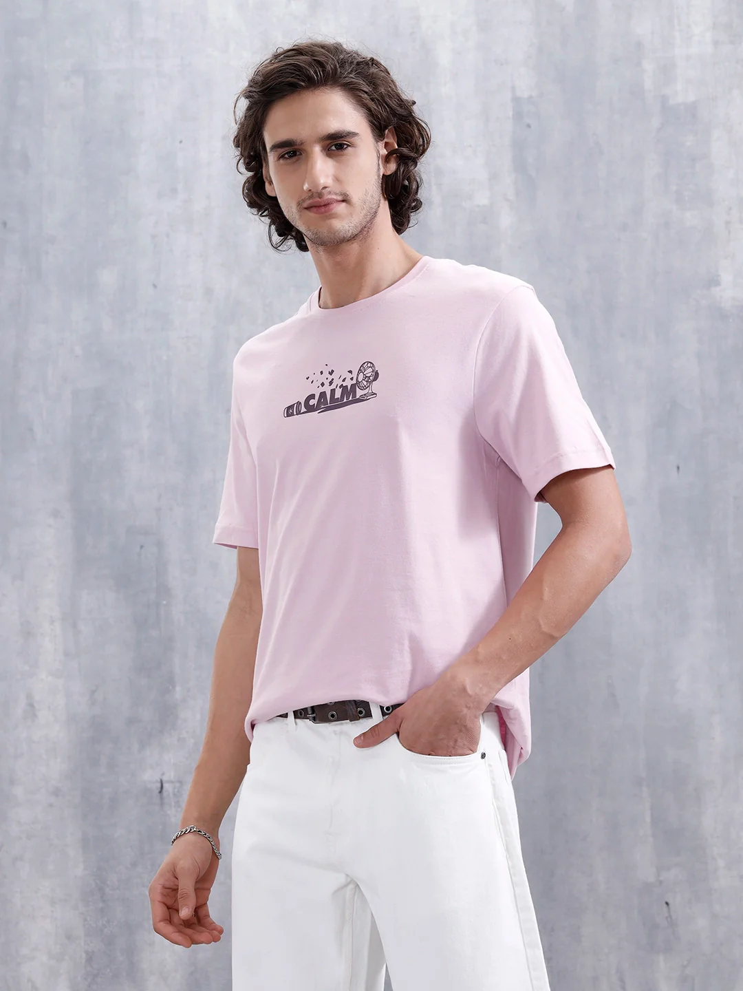 Men’s Casual Regular Fit Graphic T-Shirt | Pink - Image 4
