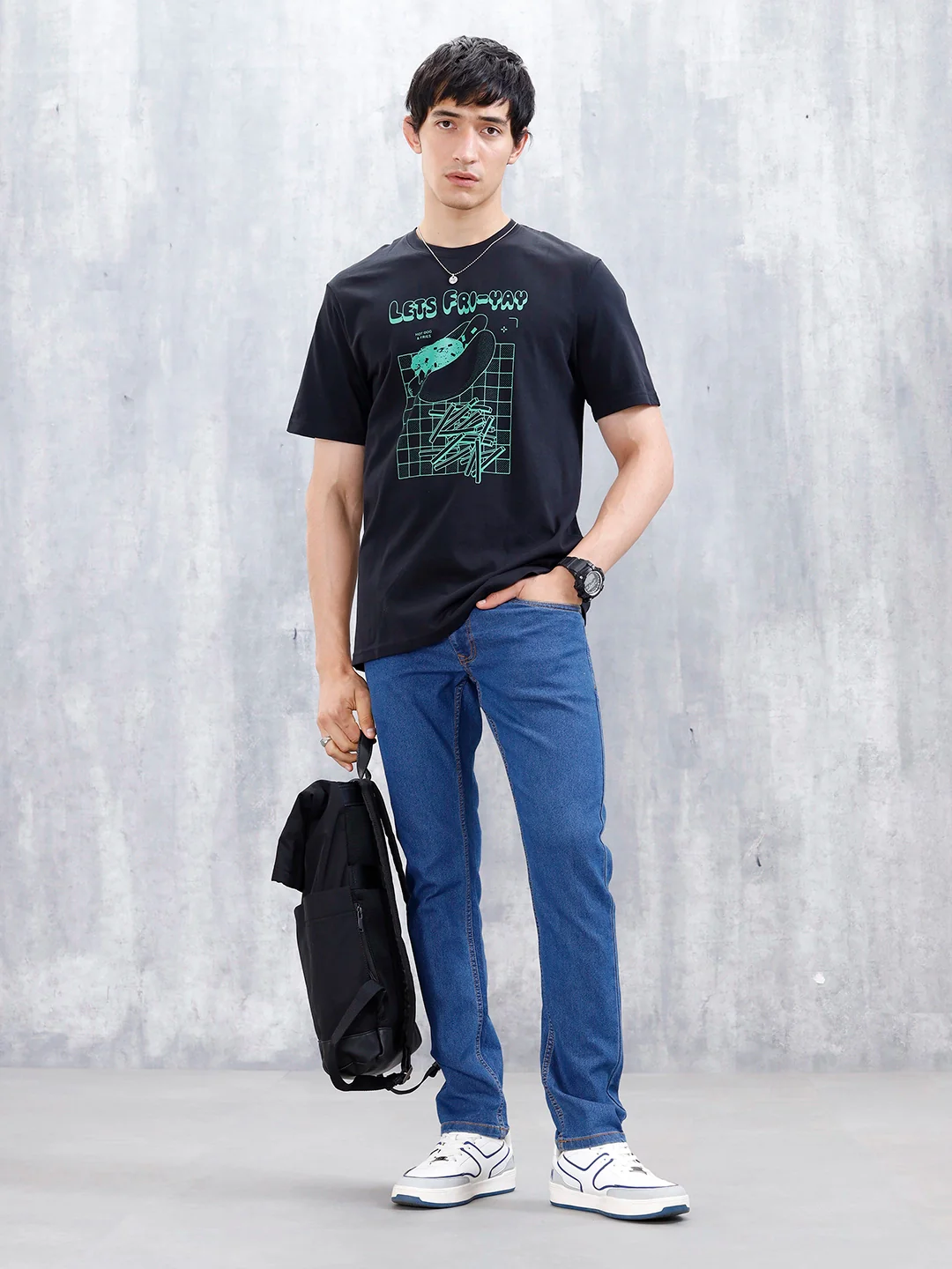 Men’S Casual Regular Fit Graphic Tshirt | Black - Image 2