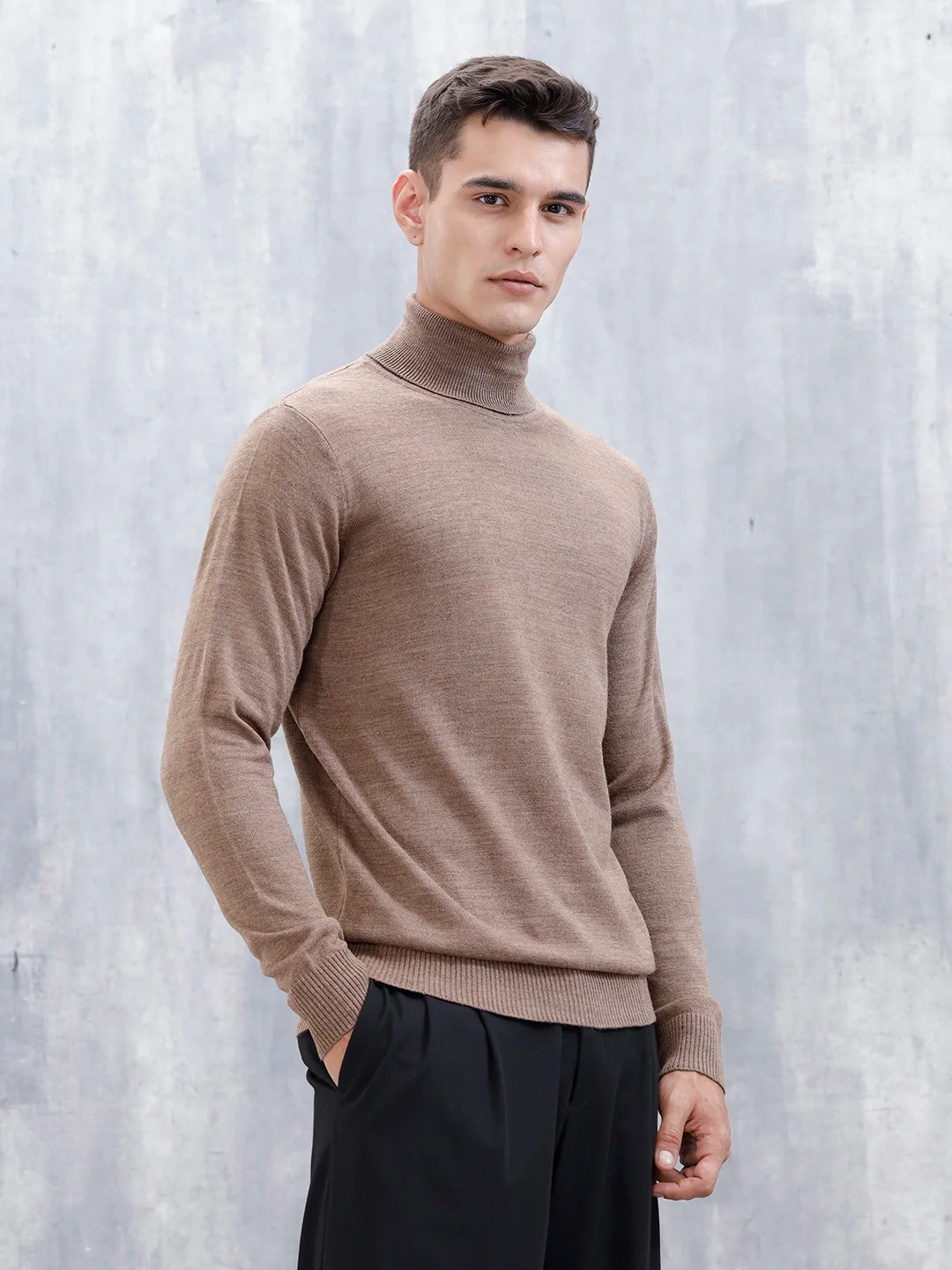 Men’s Casual Turtle Neck Sweater | Brown - Image 4
