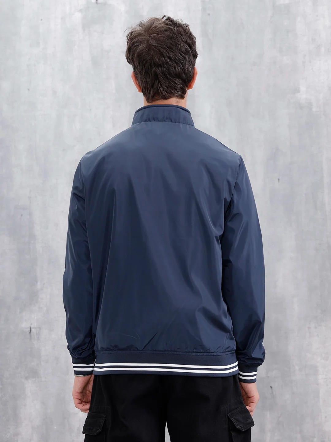 Men's Casual Zip-Up Jacket With Contrast Trim  | Navy Blue - Image 3