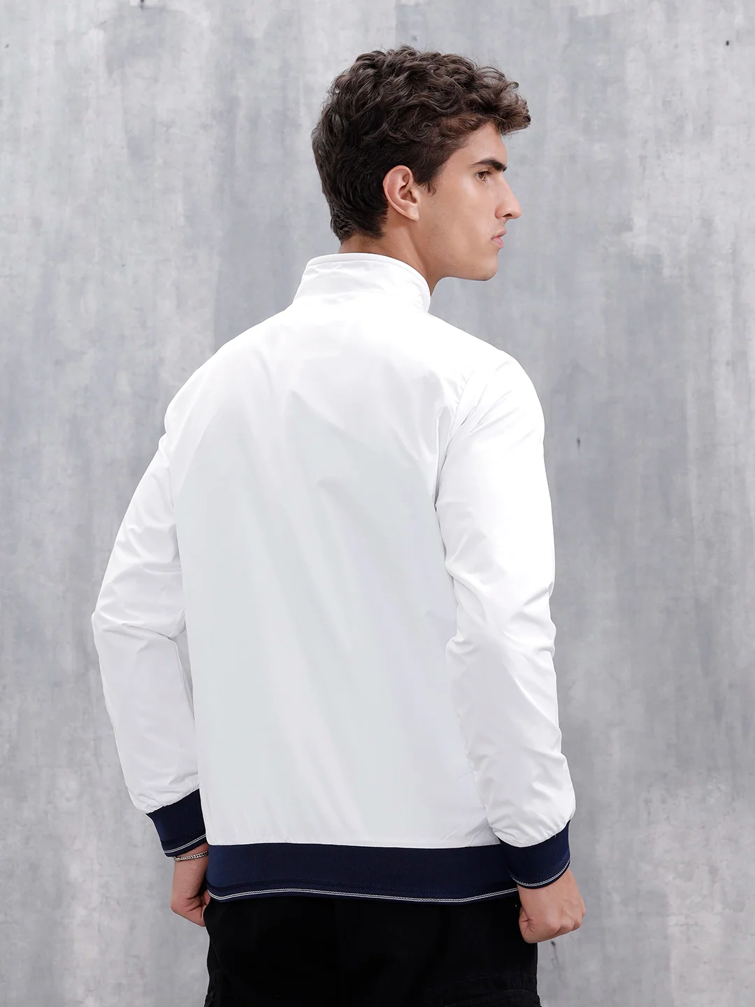 Men's Casual Zip-Up Jacket With Contrast Trim | White - Image 3