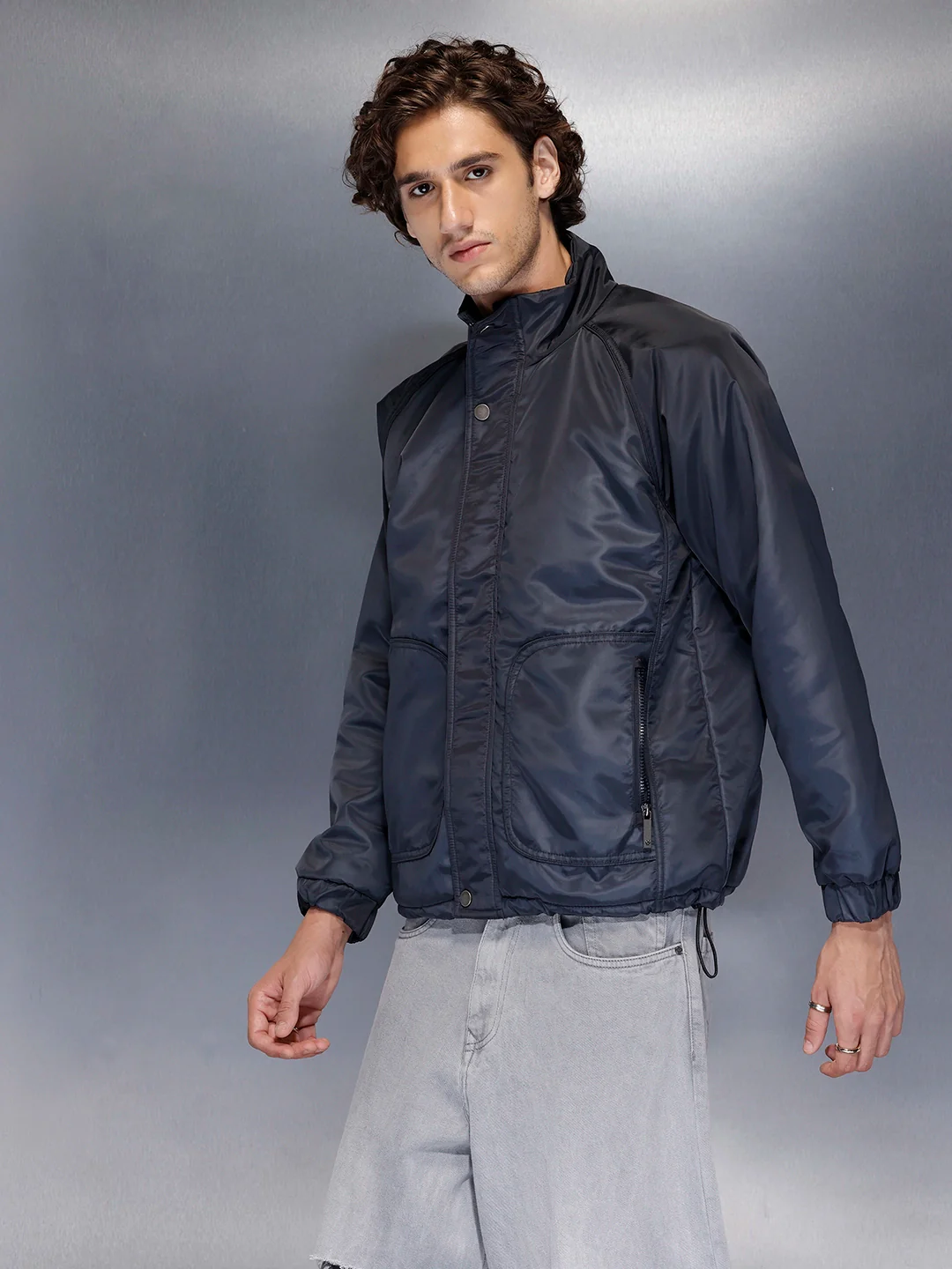 Men’s classic navy high-neck bomber | Navy Blue - Image 3