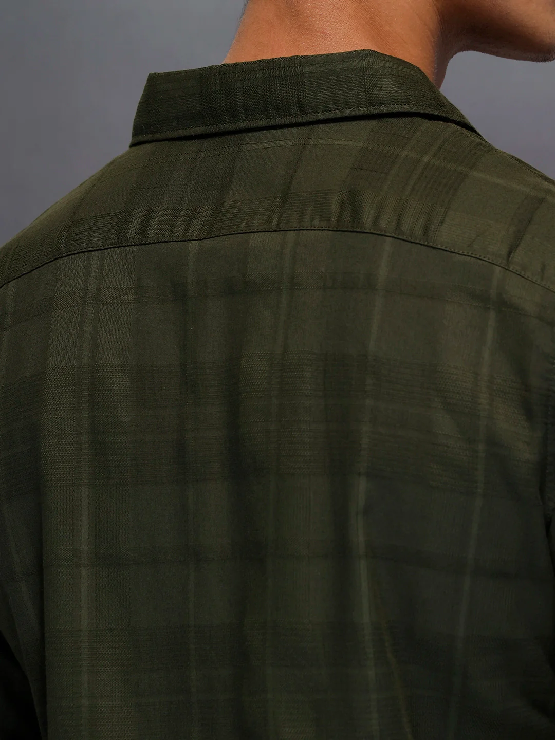Men’s Dark Green Subtle Check Shirt | Olive - Image 5