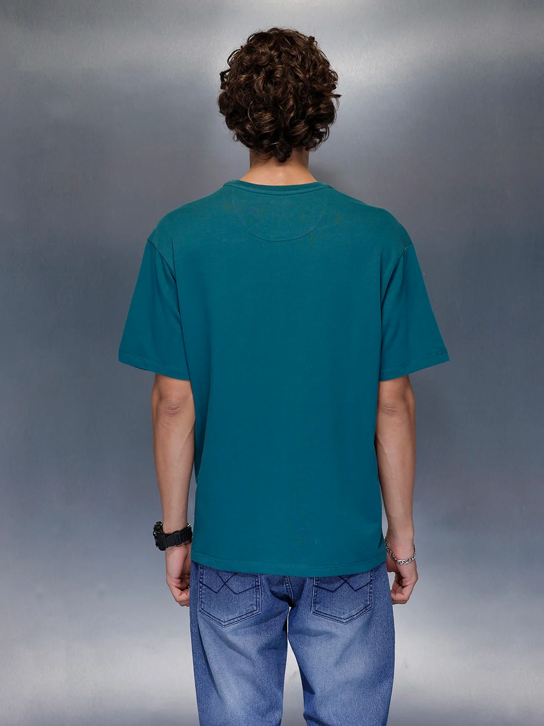 Men’s Dual-Texture Oversize Patch Tee | Green - Image 3