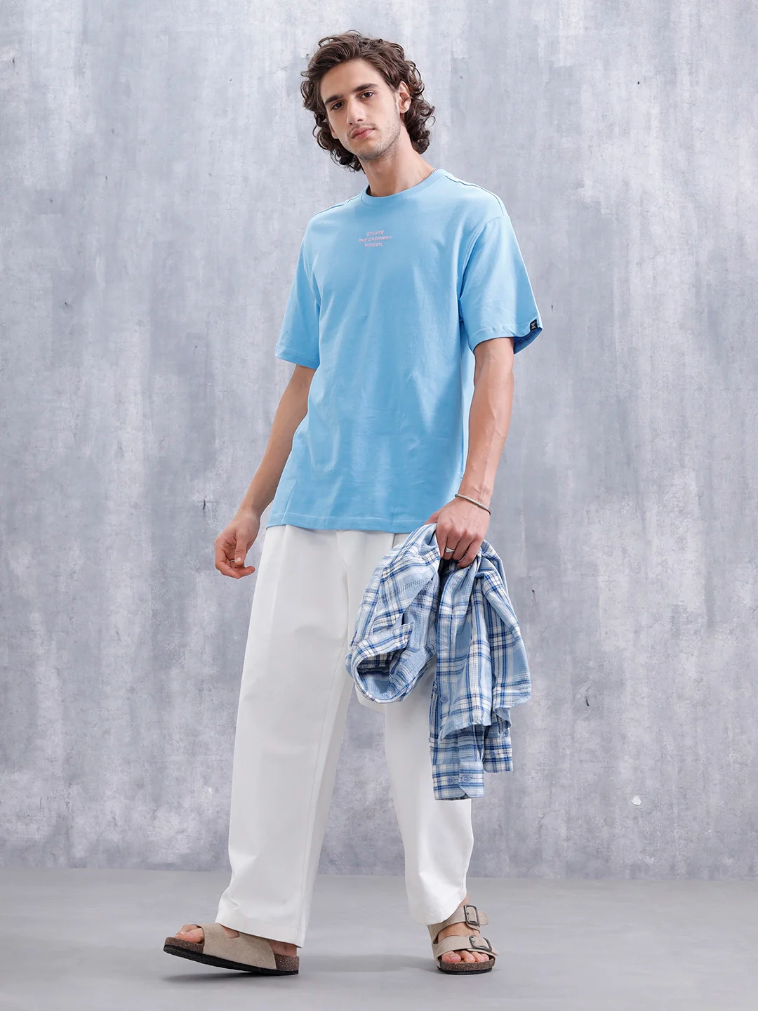Men’s Embroidered Oversized Casual Tee | Blue - Image 2
