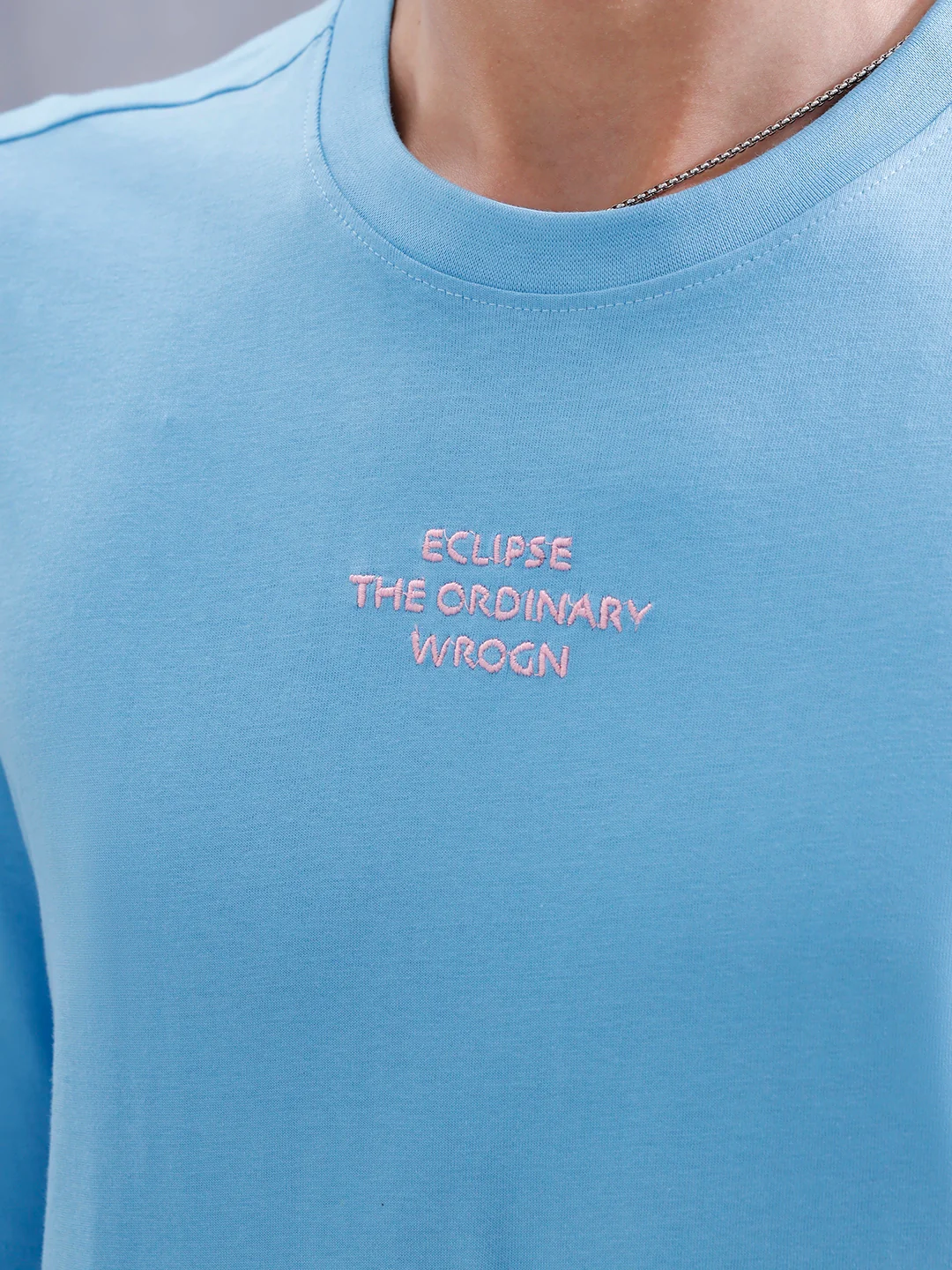 Men’s Embroidered Oversized Casual Tee | Blue - Image 5