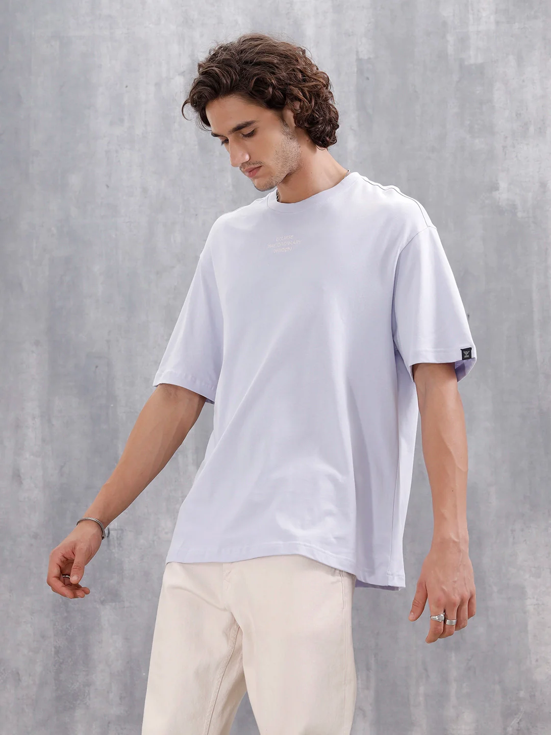 Men’s Embroidered Oversized Casual Tee | Light Purple - Image 4