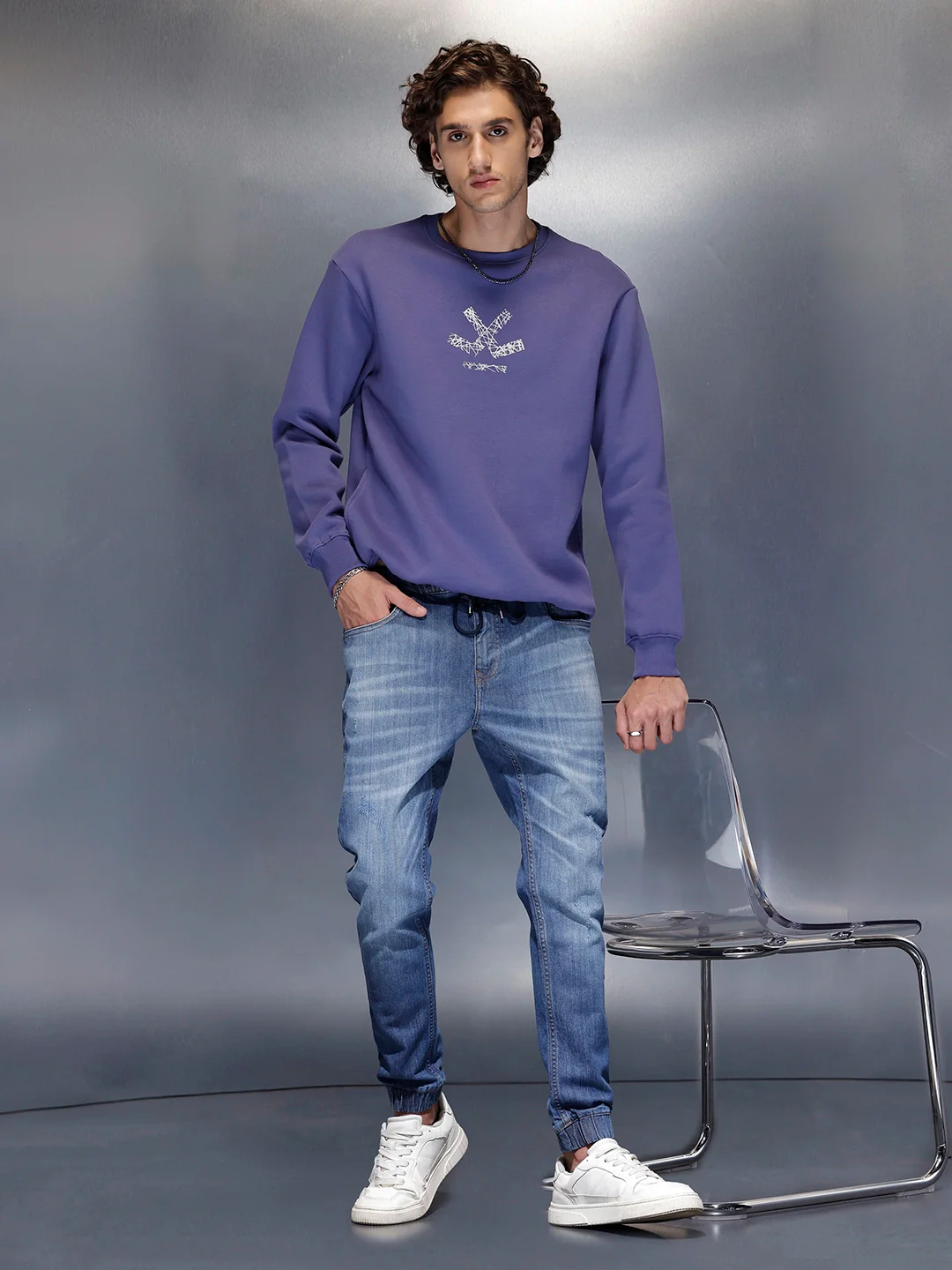 Men’s light washed jogger fit jeans | Med Stone - Image 2