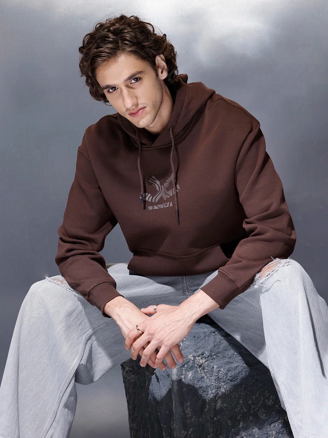 Men’s minimal graphic hooded sweatshirt | Java - Image 3