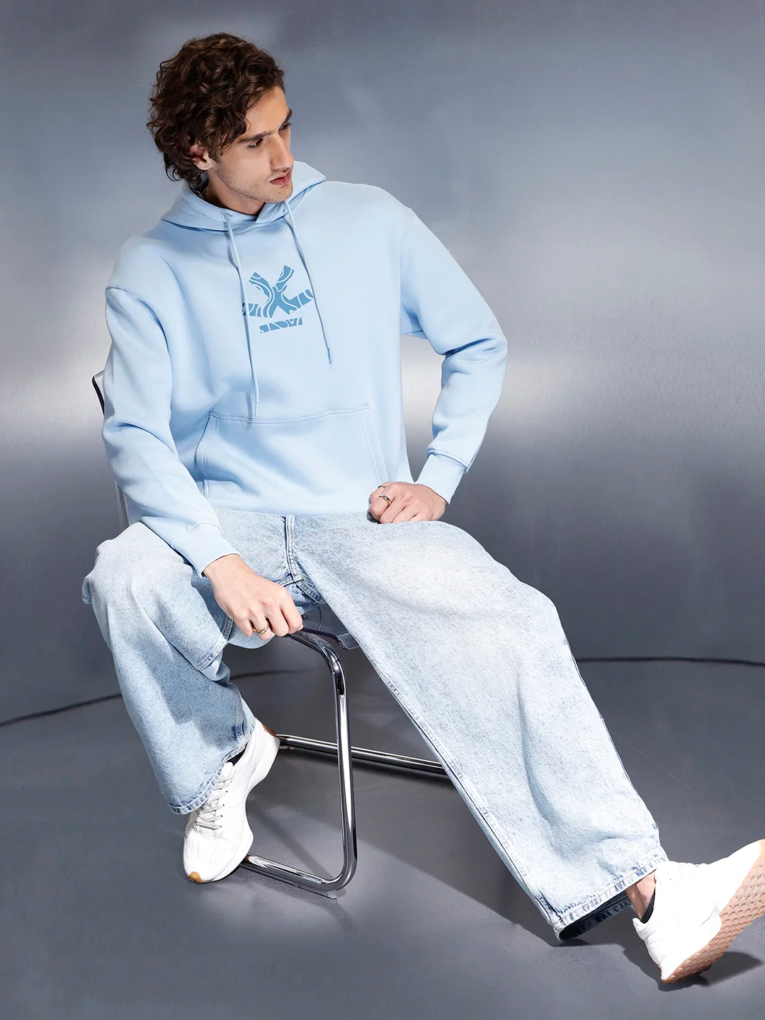 Men’s minimal powder blue hooded sweatshirt | Powder Blue - Image 10