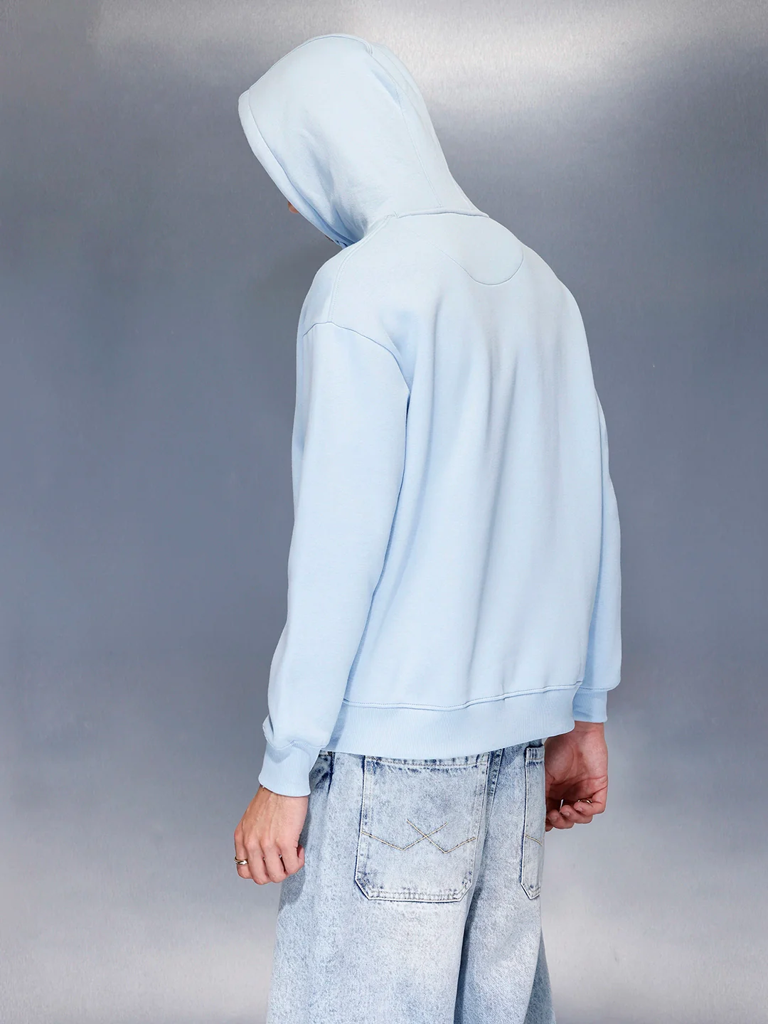 Men’s minimal powder blue hooded sweatshirt | Powder Blue - Image 11