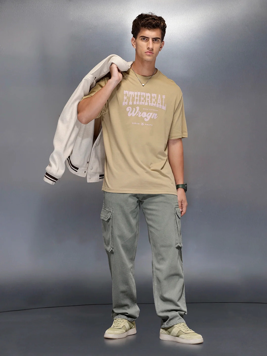 Men’s minimal statement graphic tshirt | Beige - Image 2