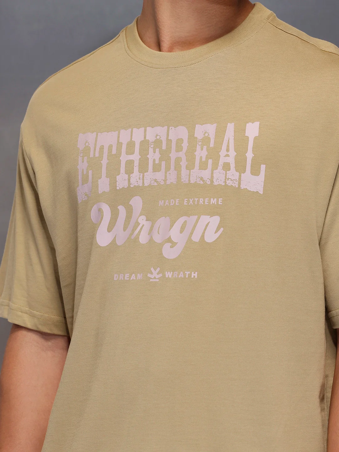 Men’s minimal statement graphic tshirt | Beige - Image 5
