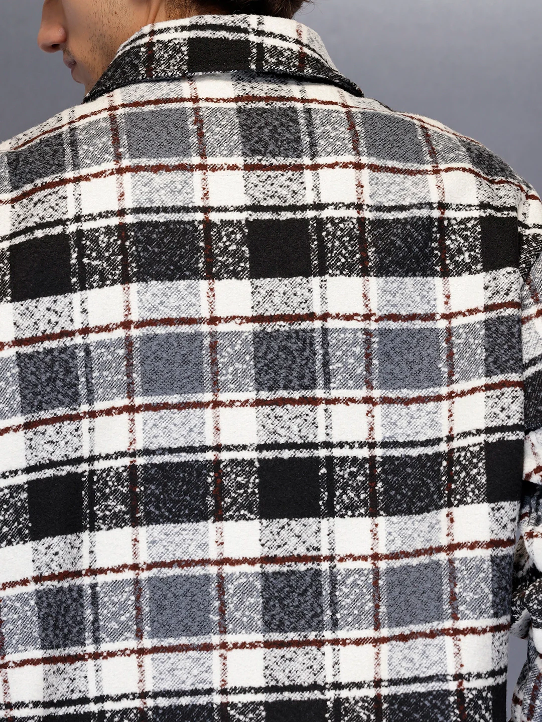Men’s monochrome Oversize bold check shacket | Grey - Image 4