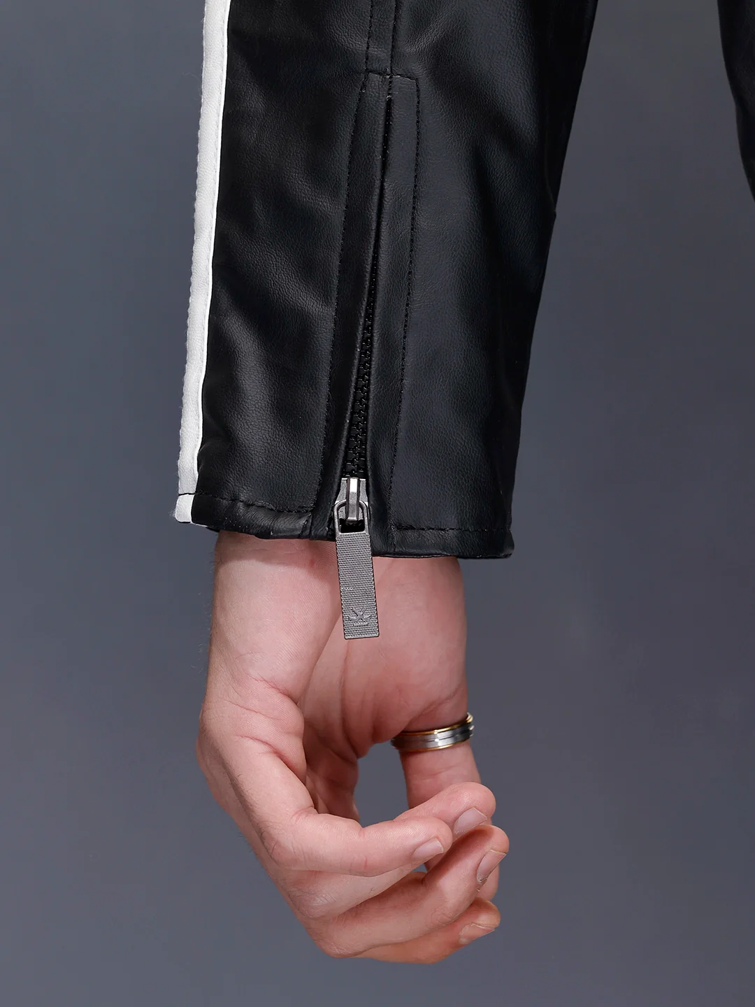 Men’s moto-style jacket with contrast stripes | Black - Image 4