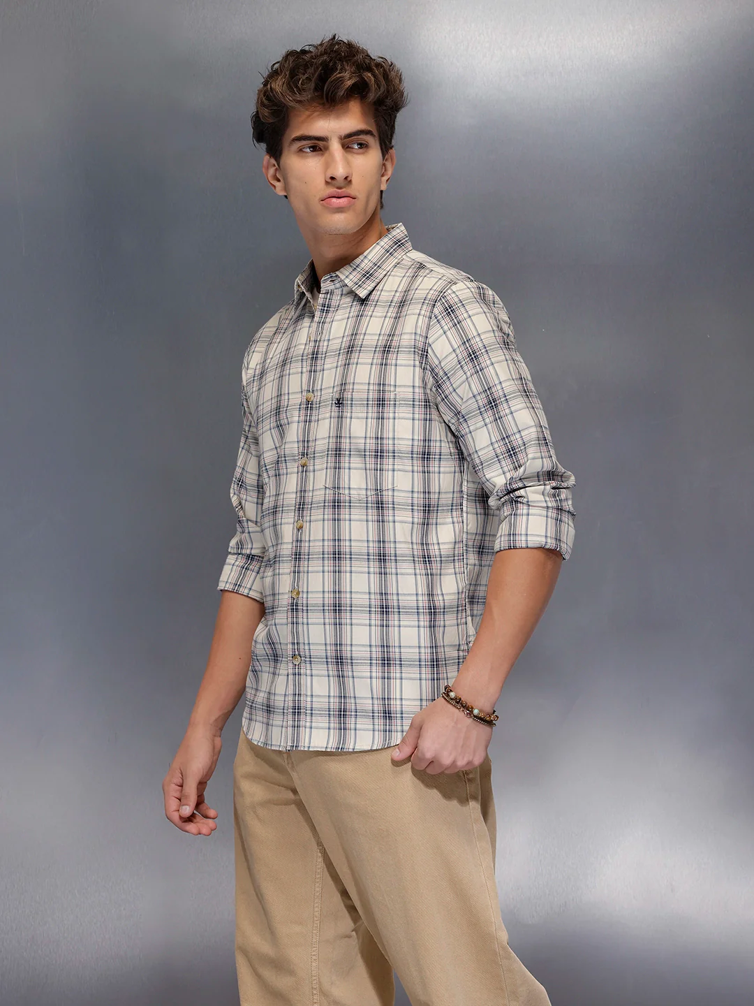 Men’s Neutral Plaid Everyday Shirt | Off White - Image 4