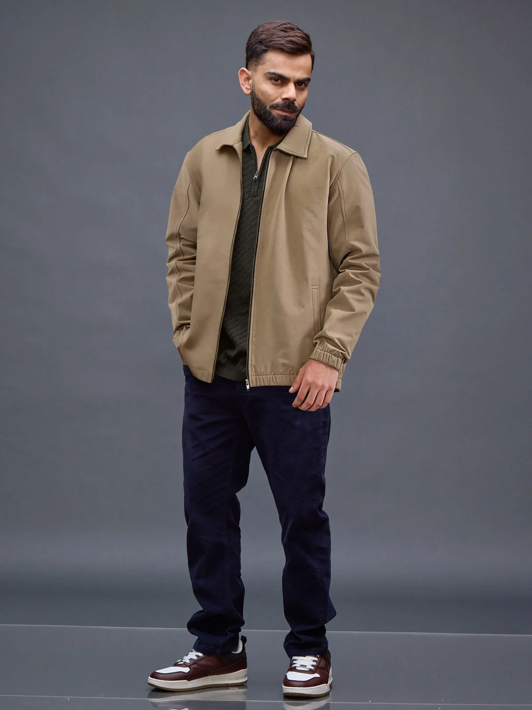 Men's Neutral-Tone Casual Zip Jacket | Beige - Image 2