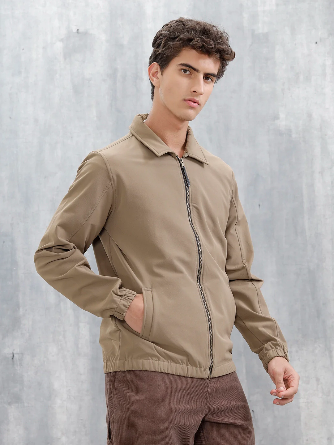 Men's Neutral-Tone Casual Zip Jacket | Beige - Image 6