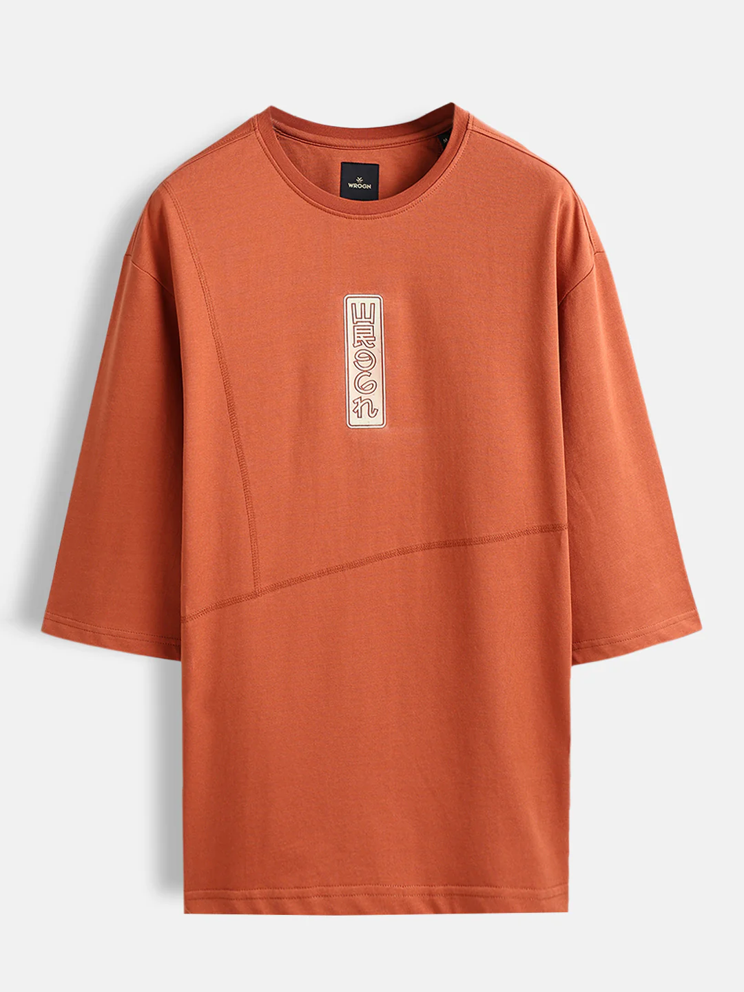 Men’s oversized 3/4 sleeve T-shirt with chest print & tonal stich detail | Rust - Image 6